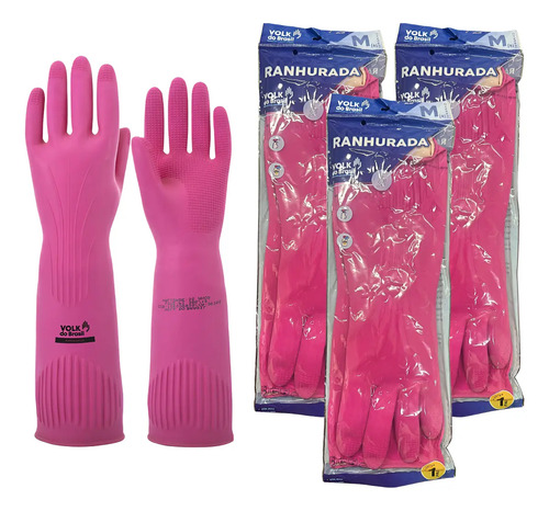 Kit 3 Prs Luva Látex Ranhurada Cano Longo Antialérgica Epi