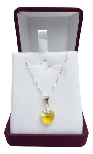 Collar Mujer Regalo Plata 925 Swarovski Corazón Amarillo