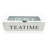 Té Tiempo Pecho Madera 4 Compartimento Organizador, Blanco