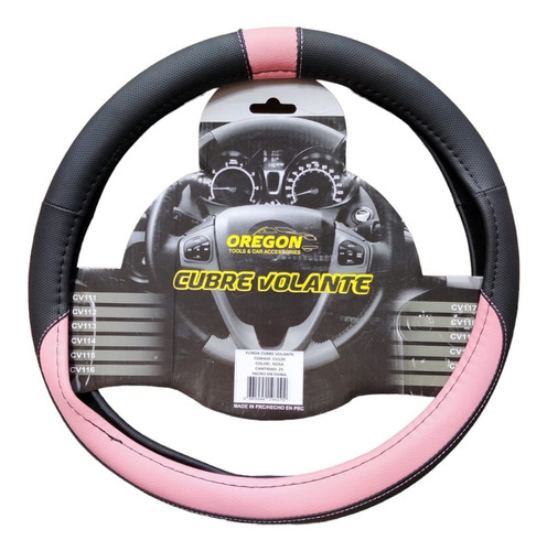 Cubre Volante Funda 38cm Auto Negro Con Rosa Cuerina