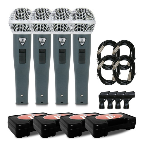 Kit 4 Microfones Arcano Dinâmicos Rhodon-8b C/ Cabos Xlr-xlr