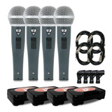 Kit 4 Microfones Arcano Dinâmicos Rhodon-8b C/ Cabos Xlr-xlr