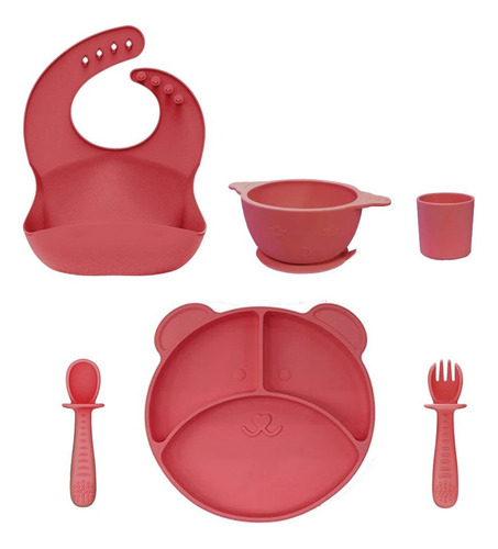 Kit Alimentación Bebe Niño Vajilla En Silicona Plato Babero