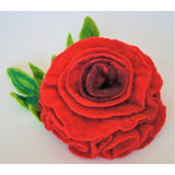 Prendedor Bufanda Broche Lana Flor Rosa Grande Rojo 