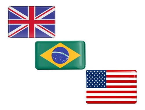 Adesivo Resinado Bandeira País Brasil Eua Reino Unido 9x6 Cm