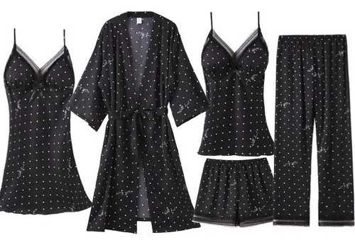 Conjunto De Pijama Para Mujer Tipo Kimono De Satén De Seda