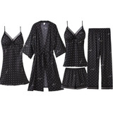 Conjunto De Pijama Para Mujer Tipo Kimono De Satén De Seda