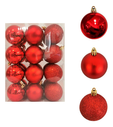 Adornos Navidad 24pz Esferas Navideñas 3cm Decoracion Arbol Color Red Liso