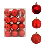 Adornos Navidad 24pz Esferas Navideñas 3cm Decoracion Arbol Color Red Liso