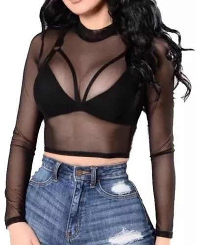 Croptop Manga Larga De Mesh / Malla Transparente