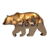 Decoracion Navideña De Oso Y Montañas Tallada De Madera Con