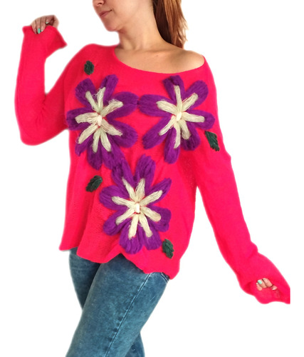 Sweater Mujer Bordado Artesanal Lana Diseño Colores (as)