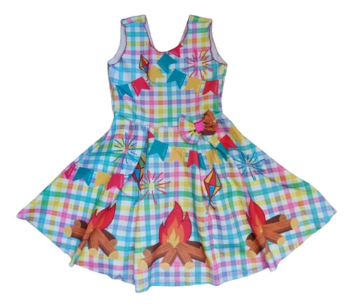 Vestido Infantil Temático Festa Junina Xadrez (tam 8 Ao 10)