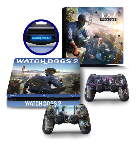 Skin Adesivo Ps4 Playstation 4 Slim Watch Dogs 2