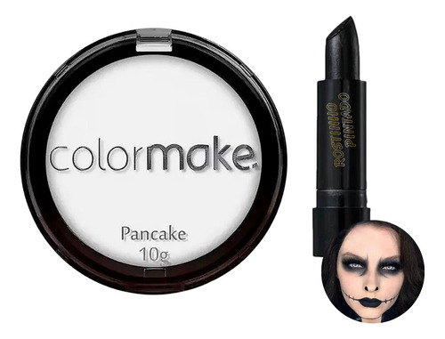 Kit Maquiagem Pancake Branco + Batom Preto