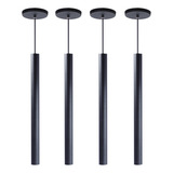 4x Lustre Pendente Teto Tubeto Tubular Alumínio 50 Cm Cor Preto 110v/220v