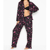 Pijama Victorias Secret Flanelado Clássico Black Star Floral