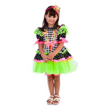 Vestido Festa Junina Infantil Com Tule Flúor - Caipira - 659