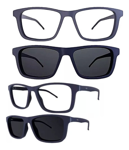 Armação Oculos Grau Hb 0351 Azul Fosco Clip On Polarizado