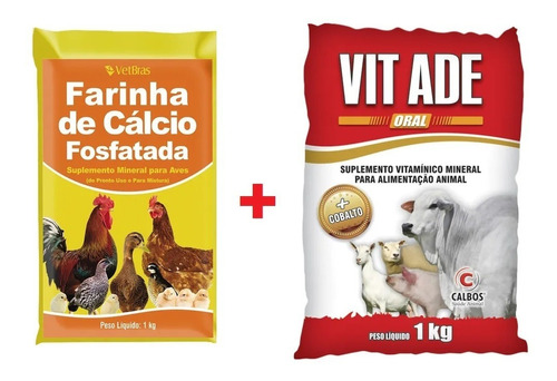 Kit Farinha De Cálcio Com Fosforo 1kg E Vitamina Ade 1kg