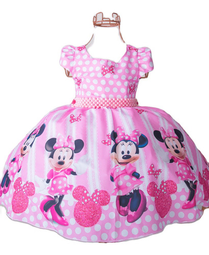 Vestido Infantil Da Minnie Vermelha Rosa Luxo Aniversário