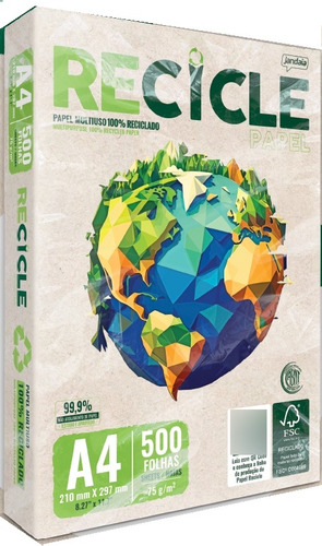 Papel Sulfite A4 Reciclado 75g Com 500 Folhas Jandaia 