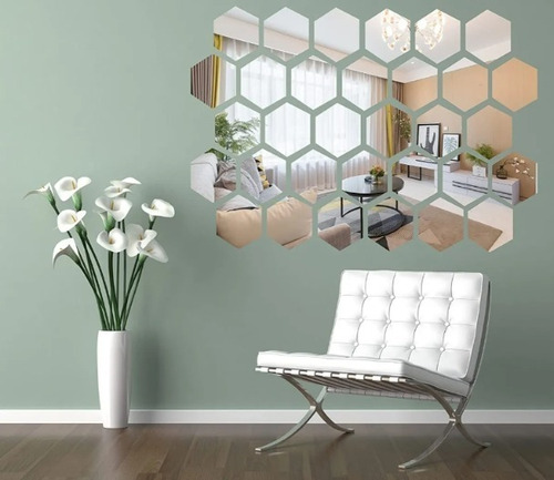 5 Espejos Hexagonales Vinilo Decorativo Adhesivo Pared 18*16