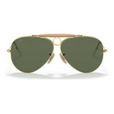 Óculos De Sol Ray-ban Aviator Shooter Havana Collection 58, Design Padrão, Cor Polido Ouro Armação De Metal Cor Polished Gold, Lente Green De Cristal Clássica, Haste Polished Gold De Metal - Rb3138