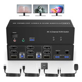 Conmutador Kvm Hdmi + 2 Displayport Usb 3.0, Monitor Triple.