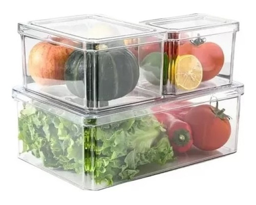 Organizador Refrigerador Cocina Set 3 Contenedores Con Tapa