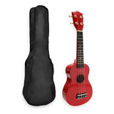 Ukelele De Madera Soprano Con Funda Manual Y Lecciones Color Rojo