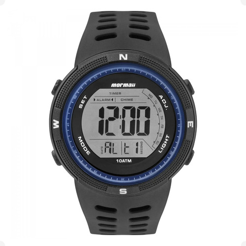 Relógio Esportivo Mormaii Masculino Preto C/ Azul Digital