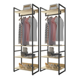 Kit 2 Closets Guarda Roupa Industrial  210x70cm Blind Nature