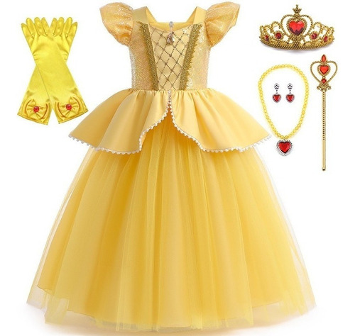 Vestido De Princesa Bella Disfraz Beauty Y Beast Para Niños