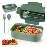 Lunch Box Bento Lonchera Térmica 1.1 L Con Cuchara Tenedor Color Verde Lunch Box Rectangular