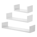 Kit 3 Prateleira U 30/40/50x10ax10p Branco Mdf Decorativo