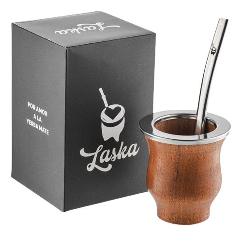 Mate Camionero Premium Algarrobo Y Bombilla Chata Acero Inox