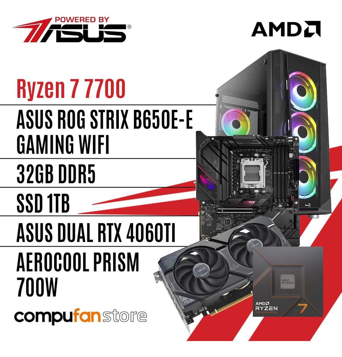 Pc Gamer Powered By Asus Ryzen 7 7700 B650E-E Wifi Rtx 4060ti 32gb 1tb