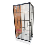 Shower Door Cuadrado 70x70x195 Cms Perfiles Y Franjas Negro