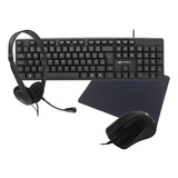 Kit Teclado Mouse Usb Mousepad Fone Microfone Headset P2