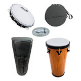 Kit Samba Pagode Timba De Madeira + Pandeiro Torelli + Ganza