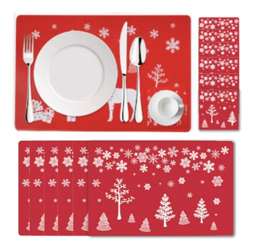 Set De 6 Manteles Individuales Y Posavasos Diseño Navidad 