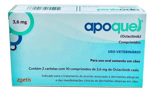 Apoquel 3,6 Mg Remédio Para Dermatite Canina 20 Comprimidos