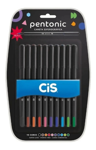 Kit 10 Canetas Esferografica Coloridas Cis Pentonic