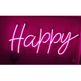 Cartel Happy En Neón Led / Flex Leyendas Nombres 