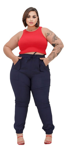 Calça Jogger Feminina Elegante Plus Size Social Com Bolsos