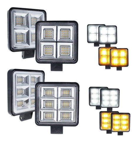 Par Faros 36 Led Cuadrados Auxiliar Fija Estrobo Bicolor