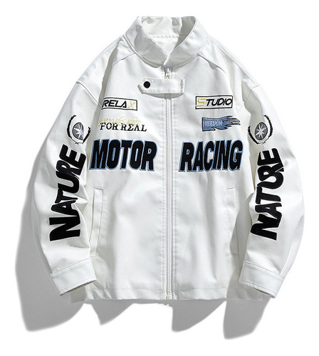 Chaqueta Bomber De Moto Chaqueta De Cuero Cuello Alto Suelto