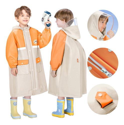 Impermeable Poncho Portátil Para Niño/niña Con Sombrero