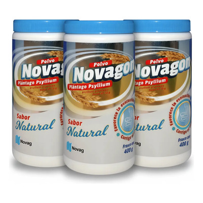 Pack 3 Novagon Plántago Psyllium Polvo 400g Sabor Natural | Envío gratis